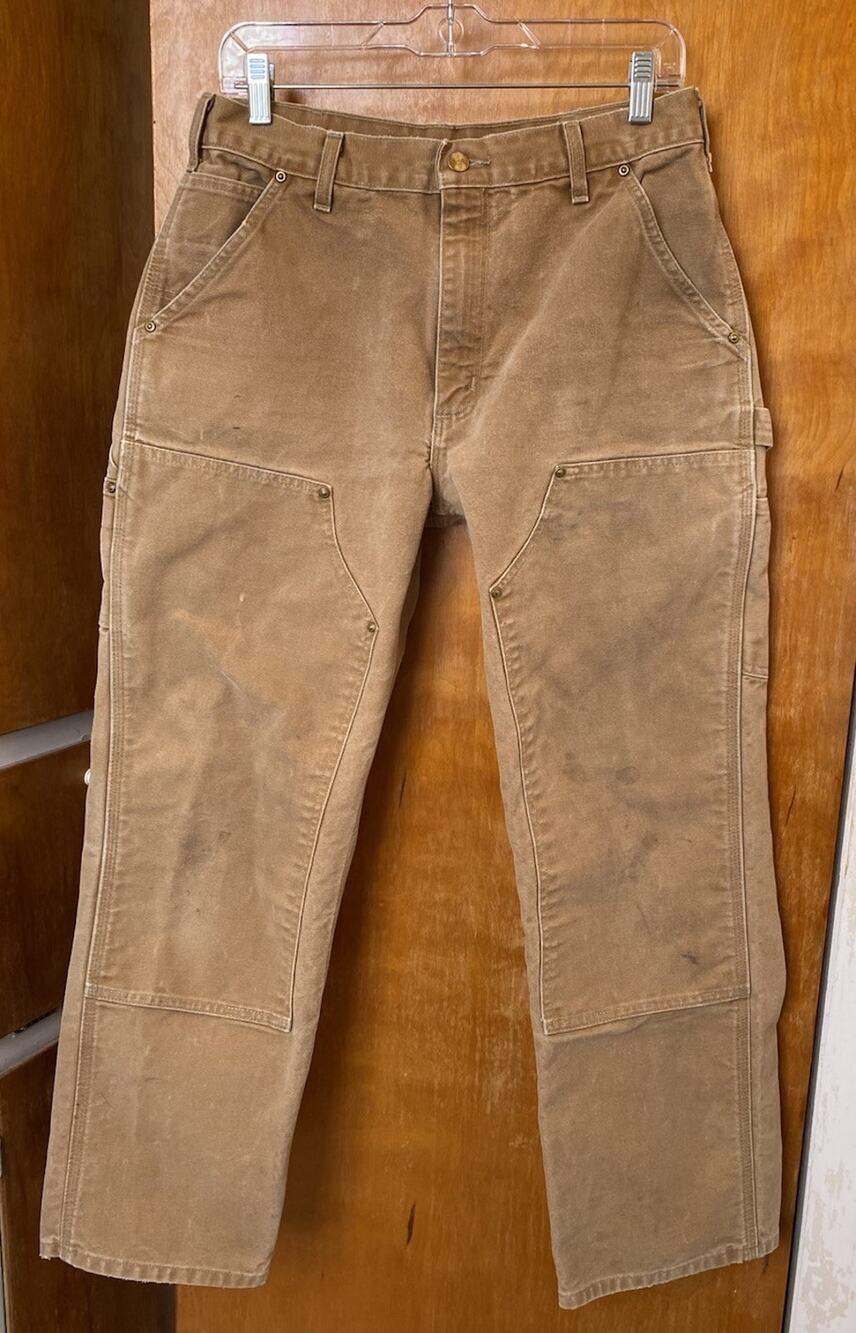 Carhartt Vintage Double Knee Canvas Pants Tan USA Distressed Fade Sz 31 B01-BRN